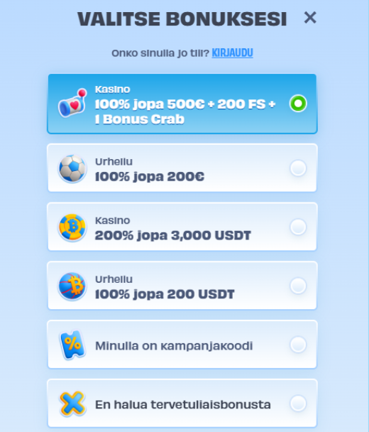 Bonus rekisteröitymisestä OnlySpins Casinolle